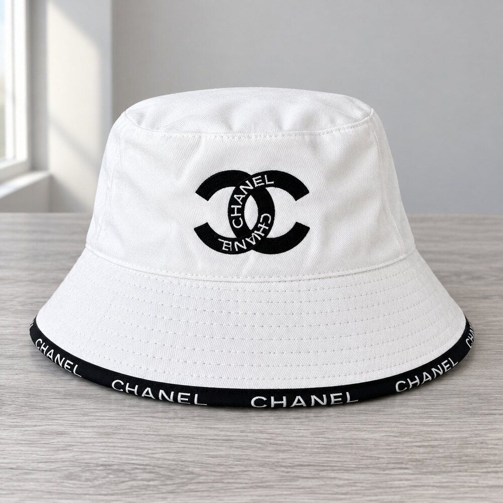 CHANEL White CC Cotton Bucket Hat